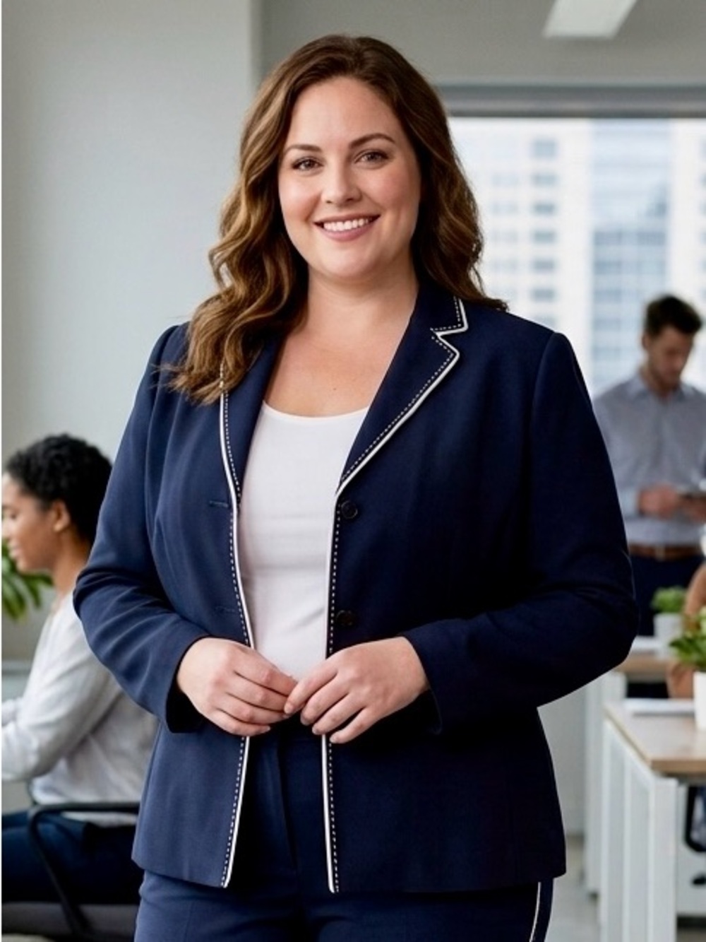 Le Suit Navy Blue Piped Blazer Suit Jacket – Size 16